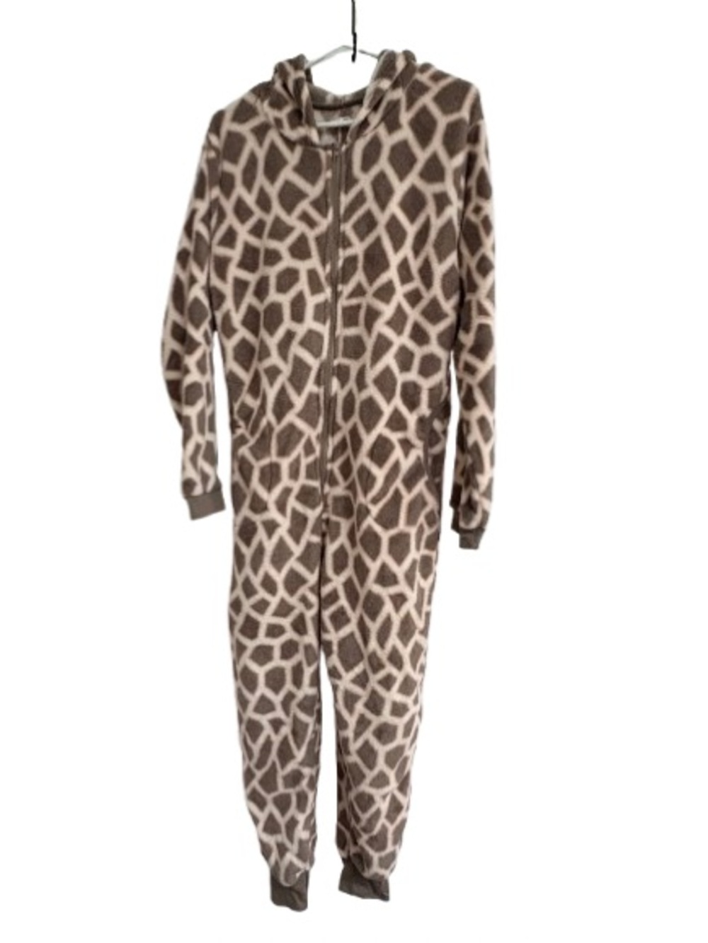 Giraffe-Print Brown Kids One-Piece Pajamas with Hood